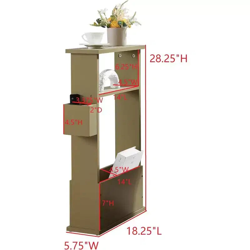 Kings Brand Furniture Narrow Side Table with Storage Shelf - Modern Slim Sofa End Table, Bedside Table with Magazine and Remote Holder
