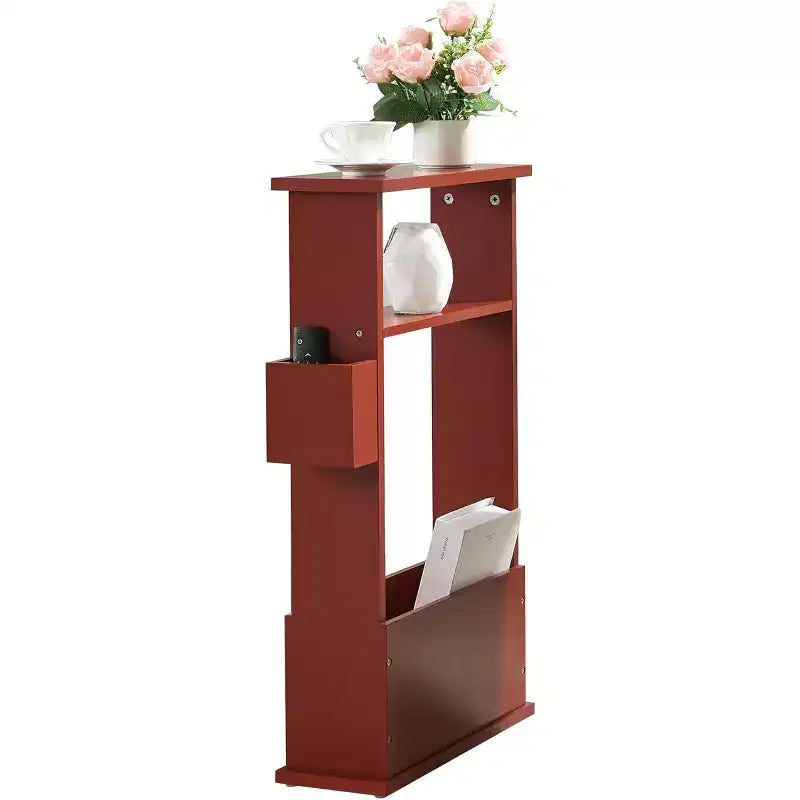 Kings Brand Furniture Narrow Side Table with Storage Shelf - Modern Slim Sofa End Table, Bedside Table with Magazine and Remote Holder