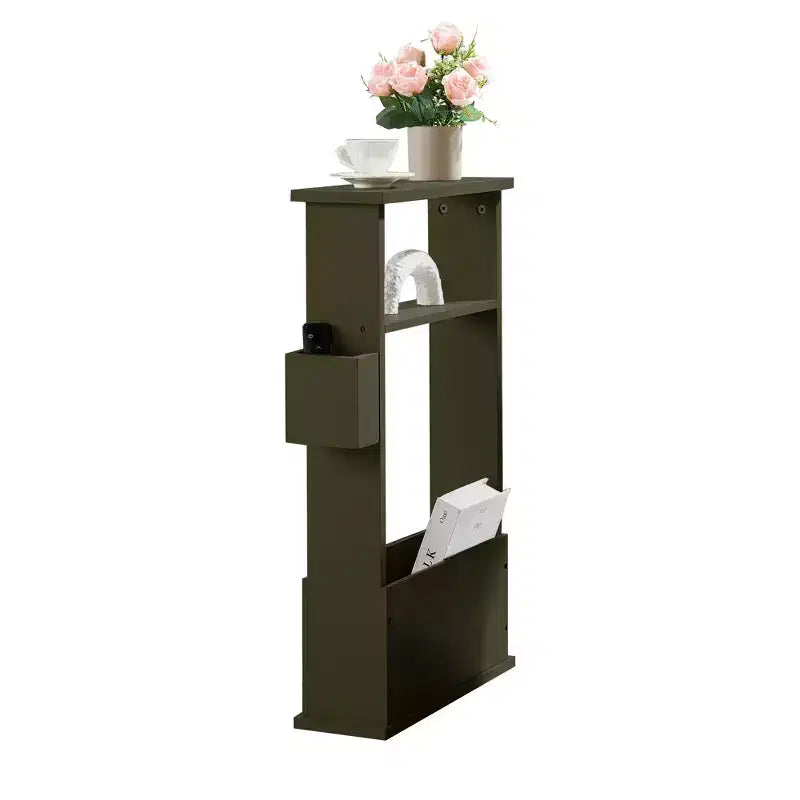 Kings Brand Furniture Narrow Side Table with Storage Shelf - Modern Slim Sofa End Table, Bedside Table with Magazine and Remote Holder