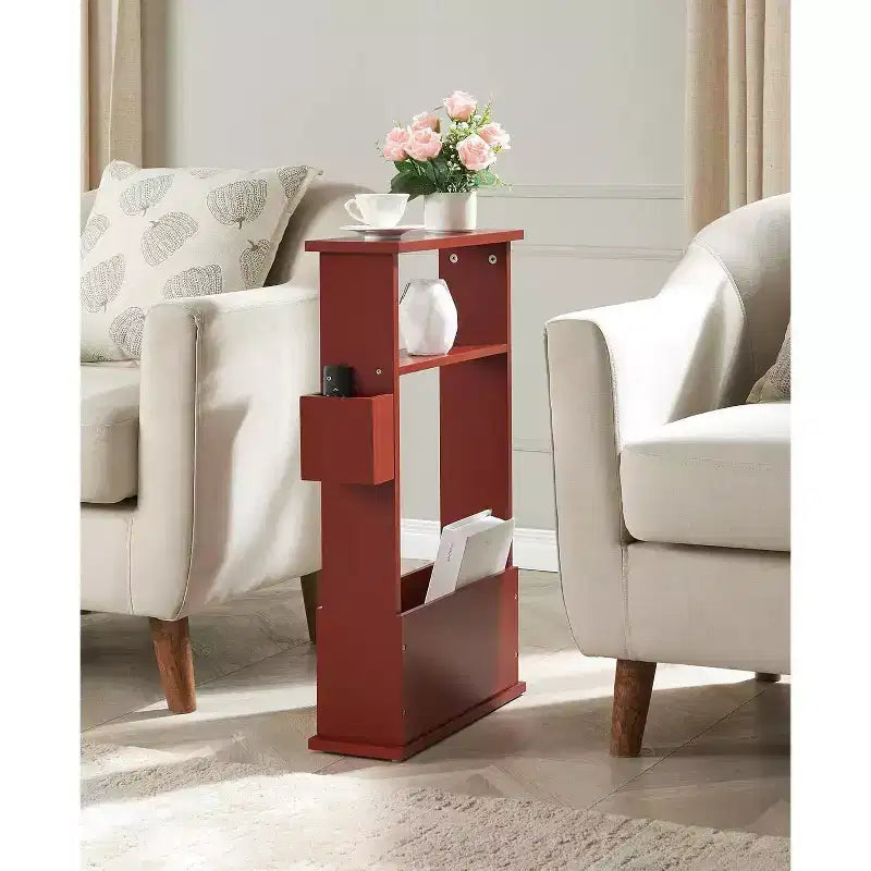 Kings Brand Furniture Narrow Side Table with Storage Shelf - Modern Slim Sofa End Table, Bedside Table with Magazine and Remote Holder