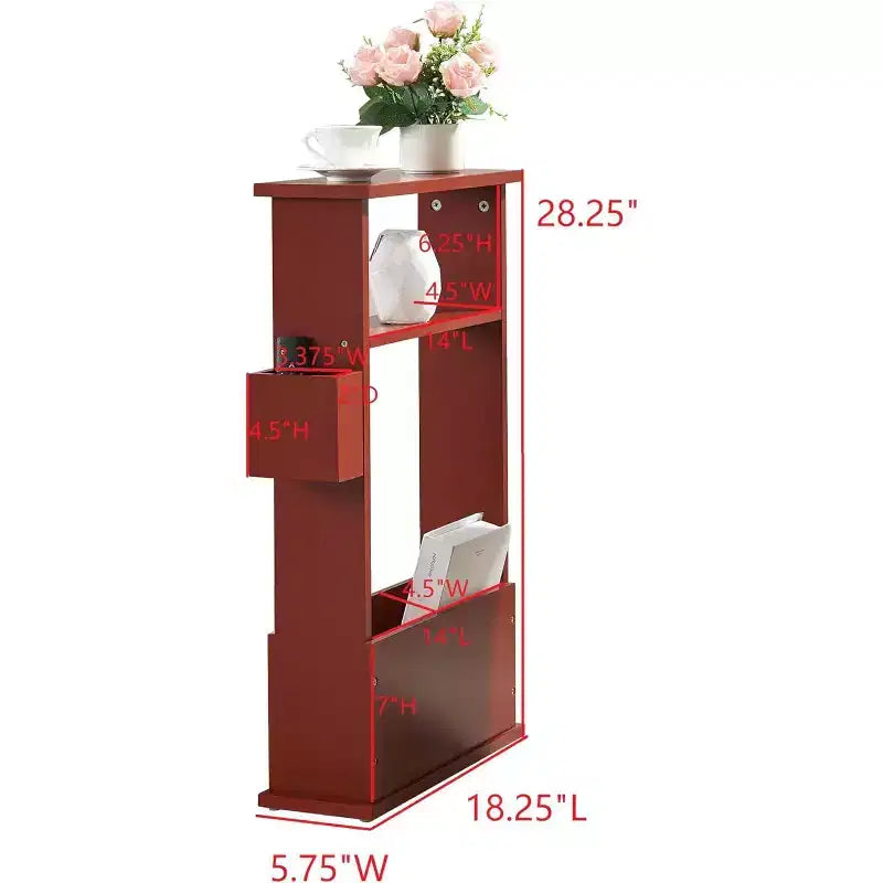 Kings Brand Furniture Narrow Side Table with Storage Shelf - Modern Slim Sofa End Table, Bedside Table with Magazine and Remote Holder