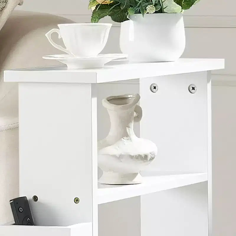 Kings Brand Furniture Narrow Side Table with Storage Shelf - Modern Slim Sofa End Table, Bedside Table with Magazine and Remote Holder