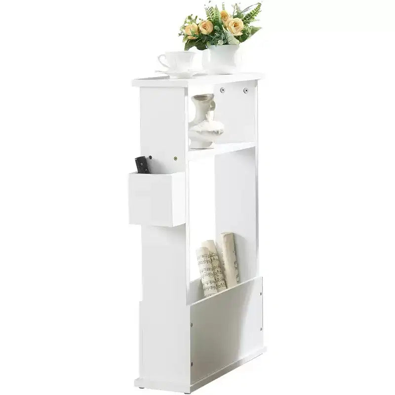 Kings Brand Furniture Narrow Side Table with Storage Shelf - Modern Slim Sofa End Table, Bedside Table with Magazine and Remote Holder