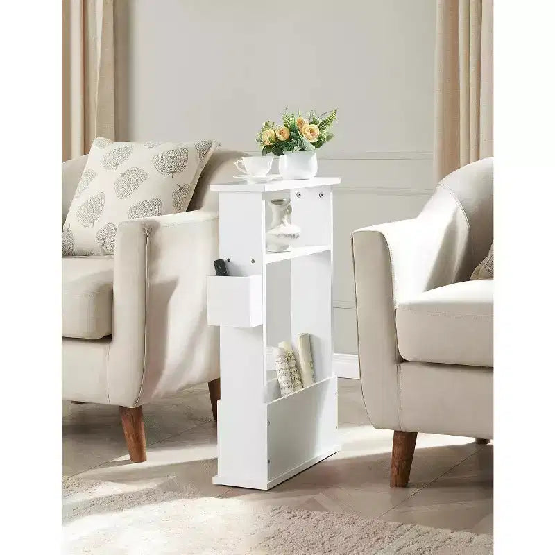 Kings Brand Furniture Narrow Side Table with Storage Shelf - Modern Slim Sofa End Table, Bedside Table with Magazine and Remote Holder