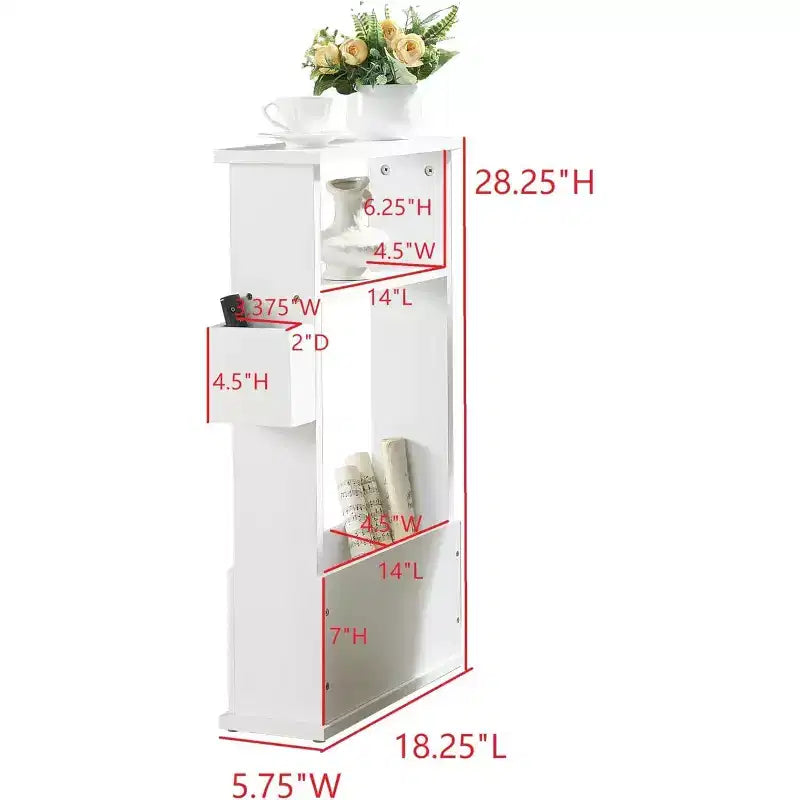 Kings Brand Furniture Narrow Side Table with Storage Shelf - Modern Slim Sofa End Table, Bedside Table with Magazine and Remote Holder