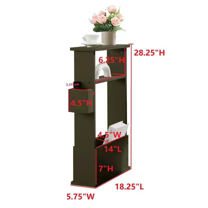Kings Brand Furniture Narrow Side Table with Storage Shelf - Modern Slim Sofa End Table, Bedside Table with Magazine and Remote Holder