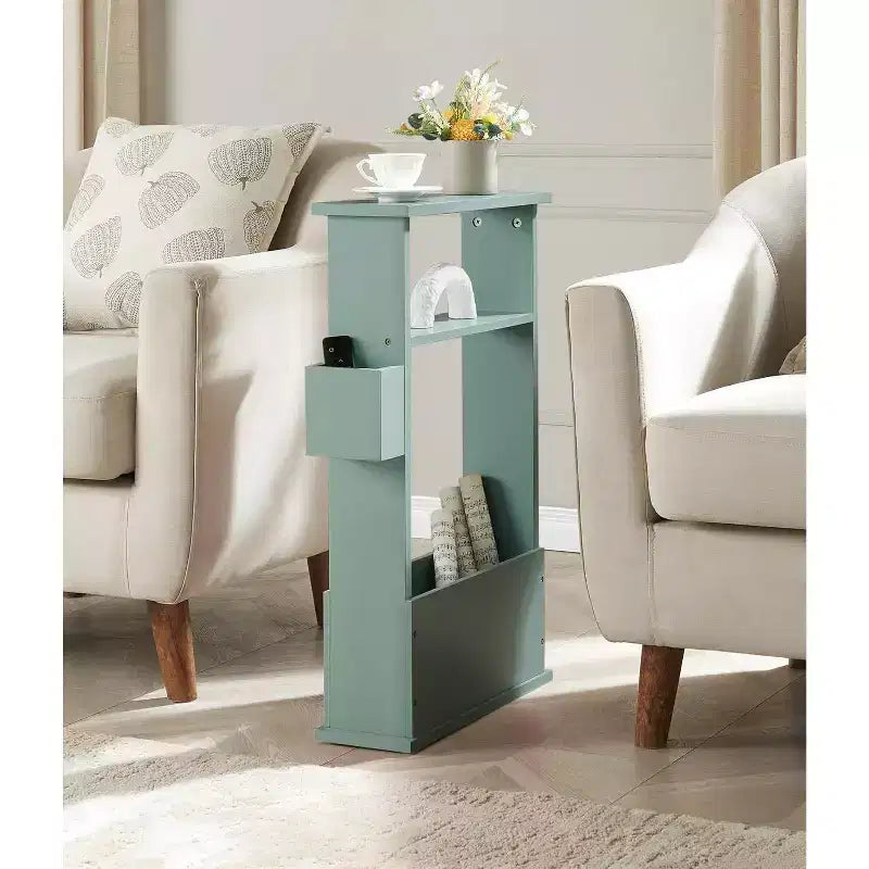Kings Brand Furniture Narrow Side Table with Storage Shelf - Modern Slim Sofa End Table, Bedside Table with Magazine and Remote Holder