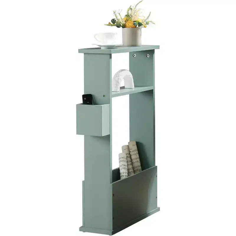 Kings Brand Furniture Narrow Side Table with Storage Shelf - Modern Slim Sofa End Table, Bedside Table with Magazine and Remote Holder