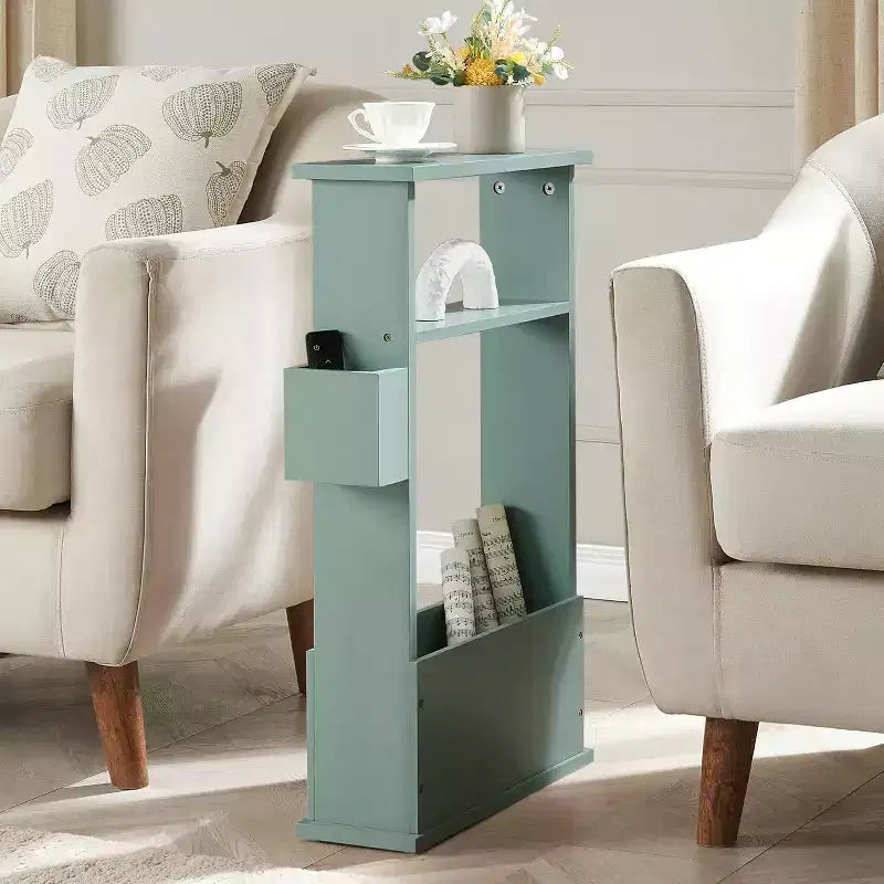 Kings Brand Furniture Narrow Side Table with Storage Shelf - Modern Slim Sofa End Table, Bedside Table with Magazine and Remote Holder