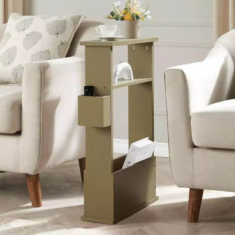 Kings Brand Furniture Narrow Side Table with Storage Shelf - Modern Slim Sofa End Table, Bedside Table with Magazine and Remote Holder
