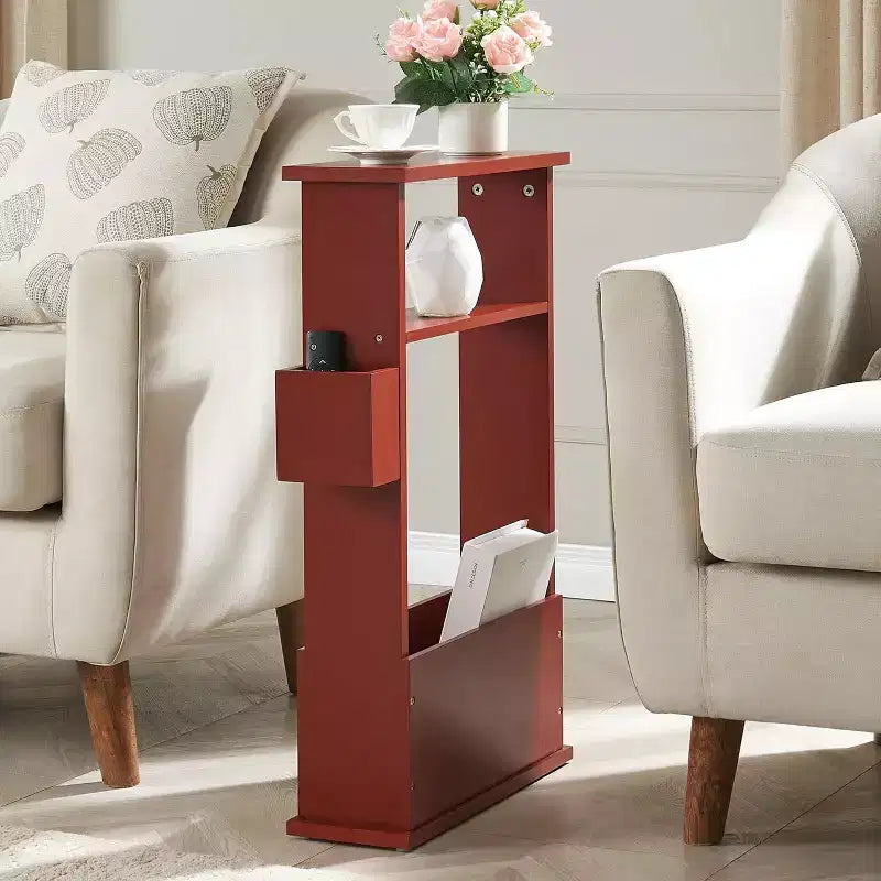 Kings Brand Furniture Narrow Side Table with Storage Shelf - Modern Slim Sofa End Table, Bedside Table with Magazine and Remote Holder