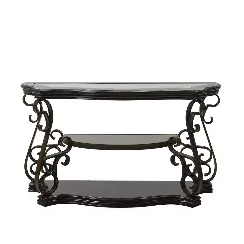 GDFStudio Shirley Traditional 2-Tier Glass and Wood Console Table with Marble Shelf