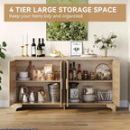 Madia/credenza a 4 ante in rovere e rovere/bianco con inserti in rattan, montaggio da 2 persone