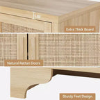 Madia/credenza a 4 ante in rovere e rovere/bianco con inserti in rattan, montaggio da 2 persone