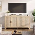 Madia/credenza a 4 ante in rovere e rovere/bianco con inserti in rattan, montaggio da 2 persone