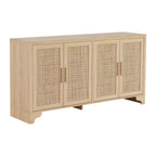 Madia/credenza a 4 ante in rovere e rovere/bianco con inserti in rattan, montaggio da 2 persone