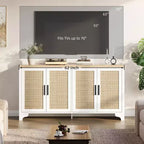 Madia/credenza a 4 ante in rovere e rovere/bianco con inserti in rattan, montaggio da 2 persone