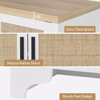 Madia/credenza a 4 ante in rovere e rovere/bianco con inserti in rattan, montaggio da 2 persone