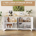 Madia/credenza a 4 ante in rovere e rovere/bianco con inserti in rattan, montaggio da 2 persone