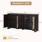 Madia/credenza a 4 ante in rovere e rovere/bianco con inserti in rattan, montaggio da 2 persone