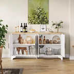 Madia/credenza a 4 ante in rovere e rovere/bianco con inserti in rattan, montaggio da 2 persone
