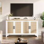Madia/credenza a 4 ante in rovere e rovere/bianco con inserti in rattan, montaggio da 2 persone