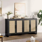 Madia/credenza a 4 ante in rovere e rovere/bianco con inserti in rattan, montaggio da 2 persone