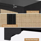 Madia/credenza a 4 ante in rovere e rovere/bianco con inserti in rattan, montaggio da 2 persone