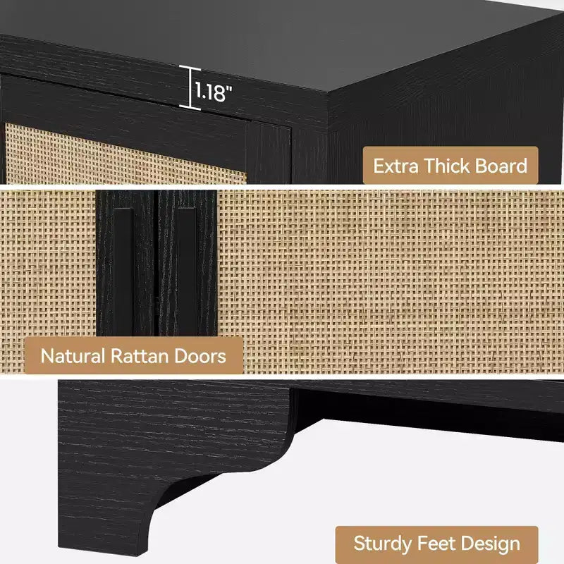 Madia/credenza a 4 ante in rovere e rovere/bianco con inserti in rattan, montaggio da 2 persone