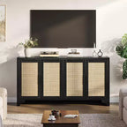Madia/credenza a 4 ante in rovere e rovere/bianco con inserti in rattan, montaggio da 2 persone