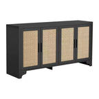 Madia/credenza a 4 ante in rovere e rovere/bianco con inserti in rattan, montaggio da 2 persone