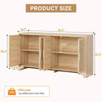 Madia/credenza a 4 ante in rovere e rovere/bianco con inserti in rattan, montaggio da 2 persone