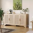 Madia/credenza a 4 ante in rovere e rovere/bianco con inserti in rattan, montaggio da 2 persone