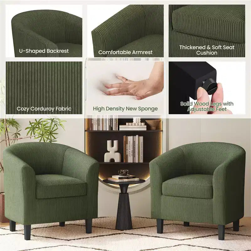 Yaheetech Set of 2 Barrel Shaped Accent Club Chairs for Living Room Bedroom Reception Room