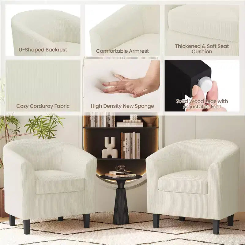 Yaheetech Set of 2 Barrel Shaped Accent Club Chairs for Living Room Bedroom Reception Room