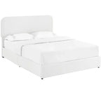 Letto queen-size imbottito in tessuto bouclé color avorio con cassetti, 2 posti