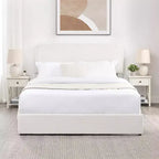 Letto queen-size imbottito in tessuto bouclé color avorio con cassetti, 2 posti