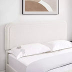 Letto queen-size imbottito in tessuto bouclé color avorio con cassetti, 2 posti