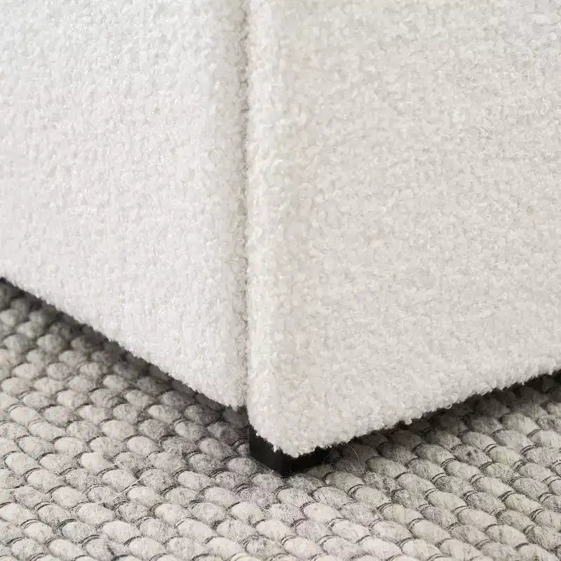 Letto queen-size imbottito in tessuto bouclé color avorio con cassetti, 2 posti