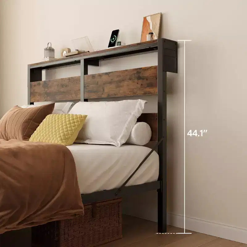 Struttura letto a piattaforma doppia noce / nero / grigio con luci a LED e stazione di ricarica, singola
