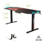 Scrivania elettrica regolabile nera RGB, monoposto, 65"L x 27,5"P