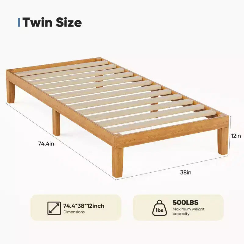 Struttura Letto Minimalista in Legno Naturale, Senza Testiera, 1–2 Posti