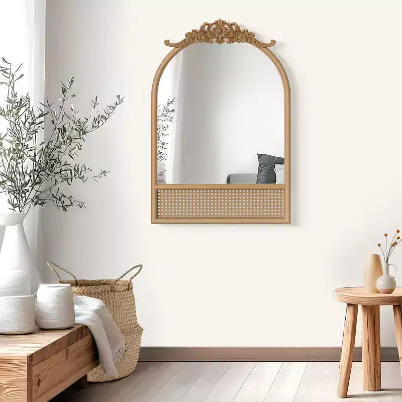 Specchio a figura intera in legno naturale, rettangolare, singolo, da parete/appoggio