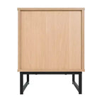 Comodino di metà secolo nero/naturale con cassetto in rattan e ripiano aperto