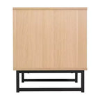Comodino di metà secolo nero/naturale con cassetto in rattan e ripiano aperto