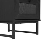 Comodino di metà secolo nero/naturale con cassetto in rattan e ripiano aperto