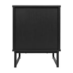 Comodino di metà secolo nero/naturale con cassetto in rattan e ripiano aperto
