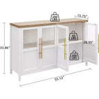Mobile contenitore a 4 ante in vetro da 55", nero/bianco/legno, singolo