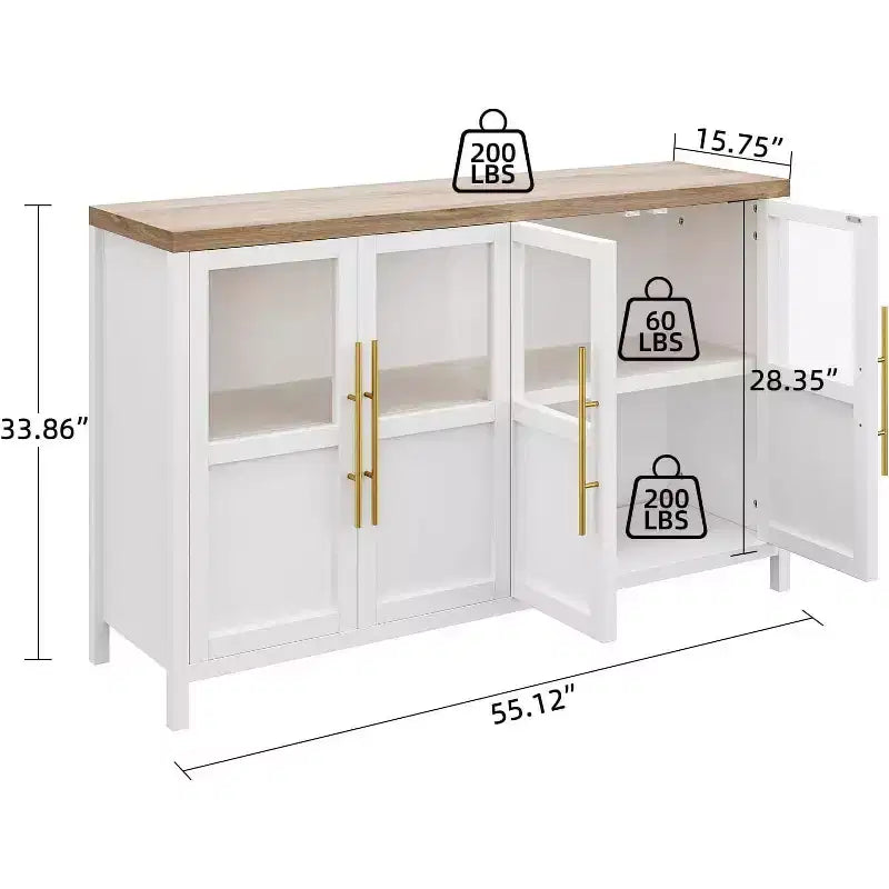 Mobile contenitore a 4 ante in vetro da 55", nero/bianco/legno, singolo