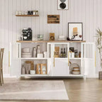 Mobile contenitore a 4 ante in vetro da 55", nero/bianco/legno, singolo